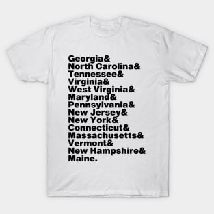 Appalachian Trail Georgia to Maine State List T-Shirt